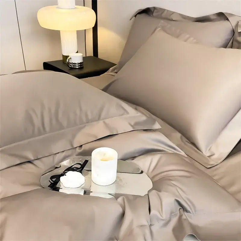 Luxurious white satin egyptian cotton duvet cover bedroom bedding