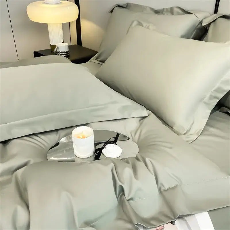 Luxurious mustard yellow satin duvet cover set bedroom bedding