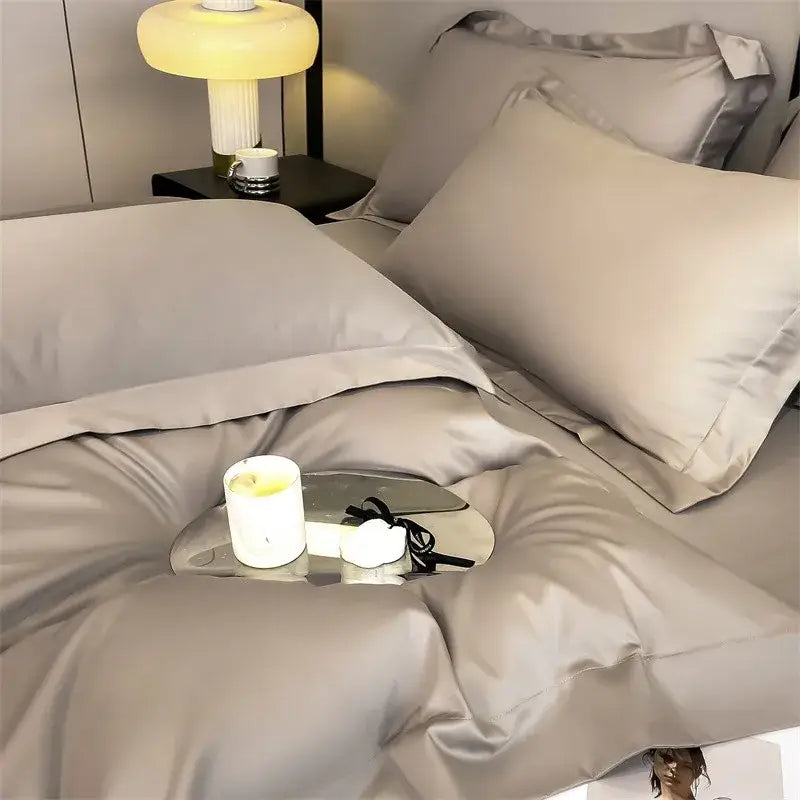 Luxurious mustard yellow satin duvet cover set bedroom bedding