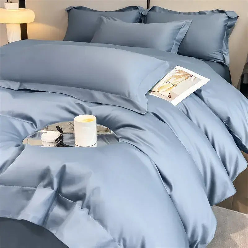 Luxurious white satin egyptian cotton duvet cover bedroom bedding set