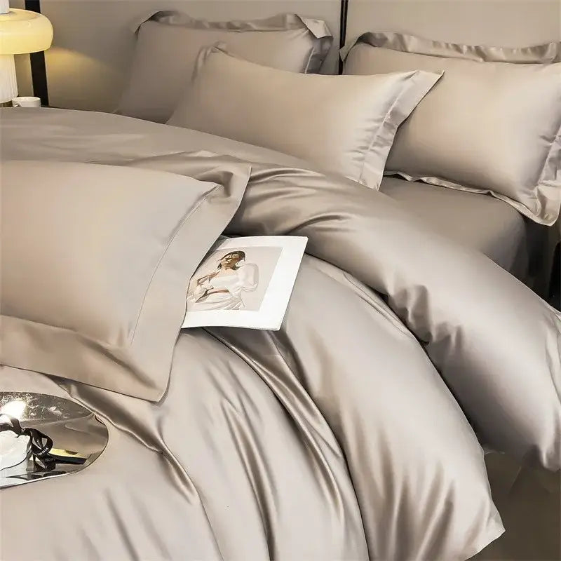 Luxurious light blue satin 3 piece duvet cover bedroom bedding set