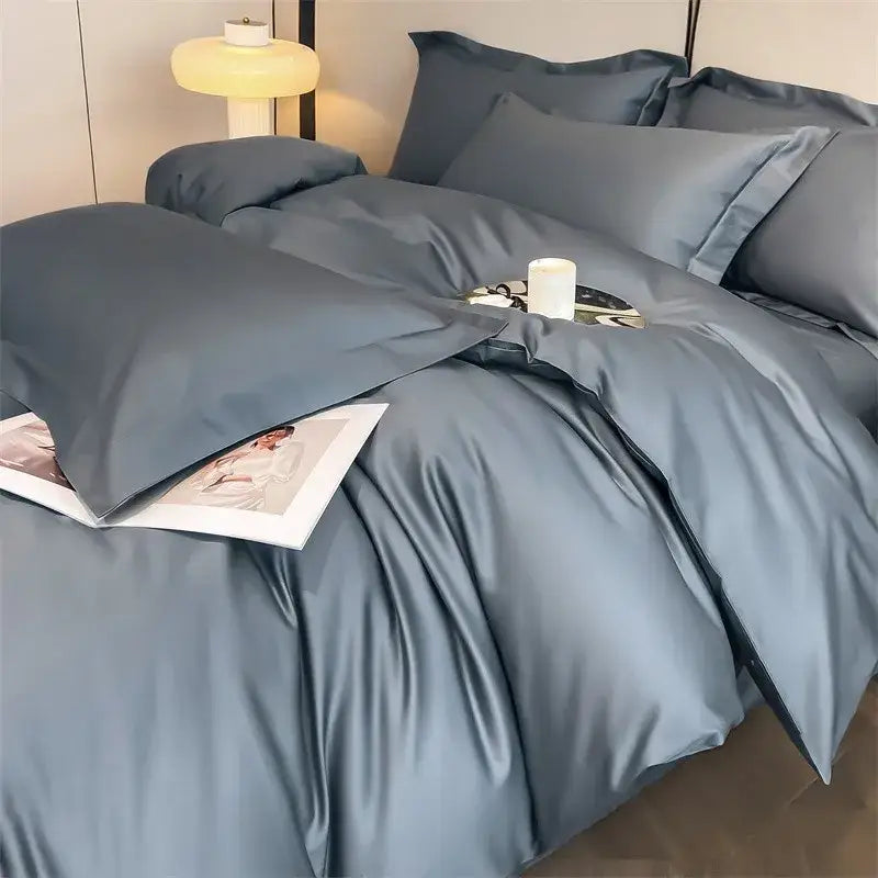 Luxurious light blue satin duvet cover set bedroom bedding