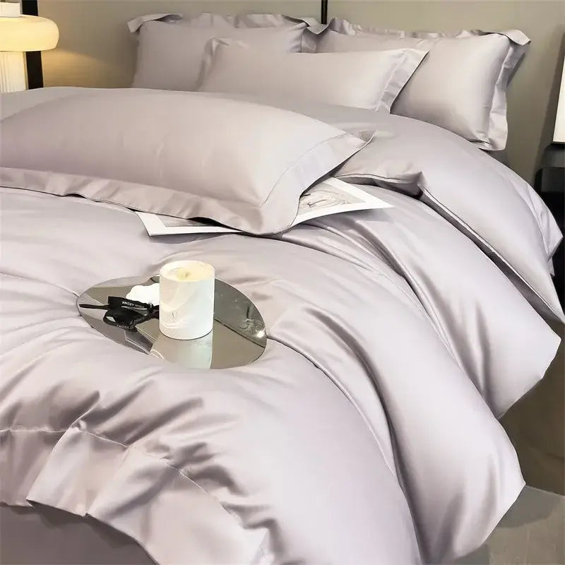 Luxurious taupe satin piece duvet cover set bedroom bedding