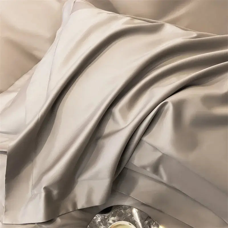 Luxurious taupe satin piece duvet cover set bedroom bedding