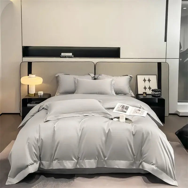 Luxurious light blue satin duvet cover set bedroom bedding