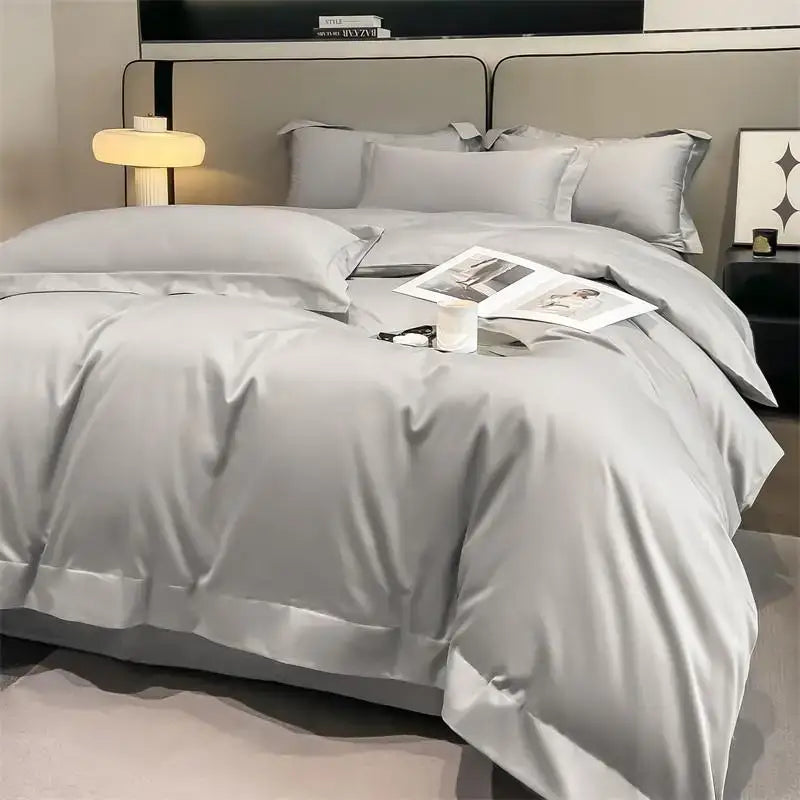 Luxurious white satin egyptian cotton duvet cover bedroom bedding set