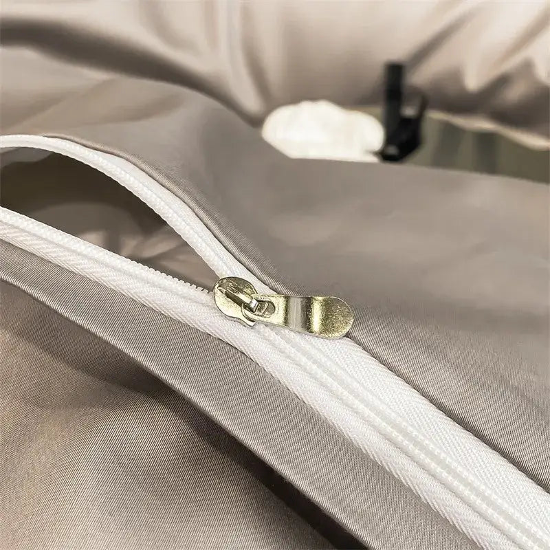 Luxurious gray satin duvet cover set bedroom stitched bedding