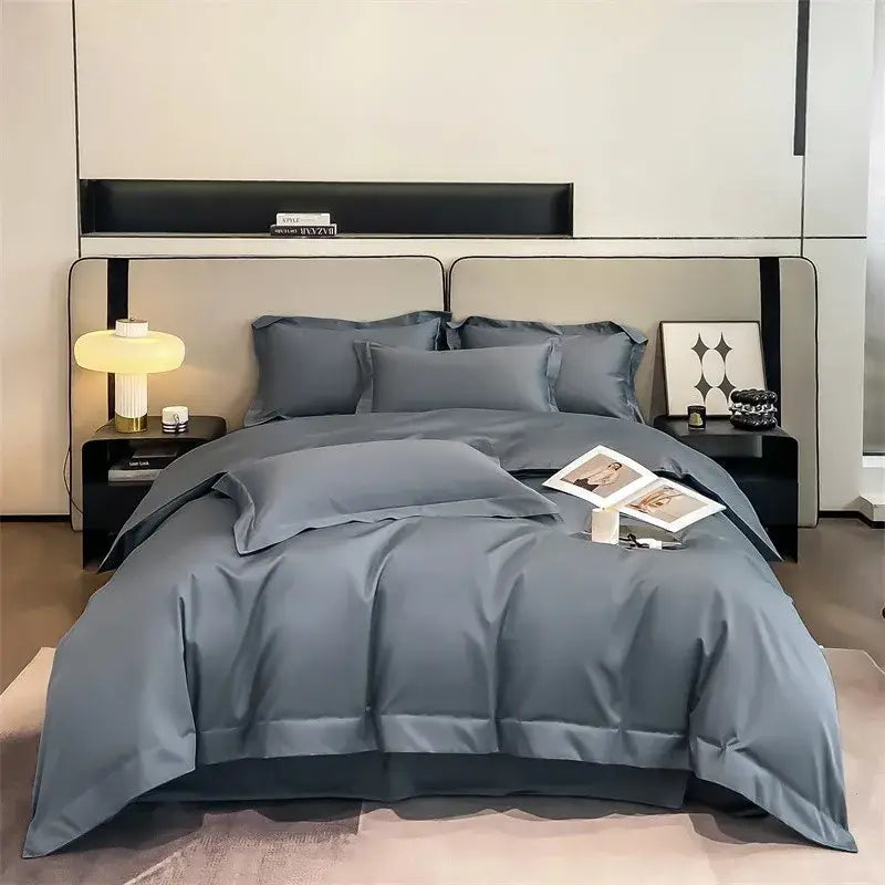 Luxurious silver gray satin duvet cover set bedroom bedding