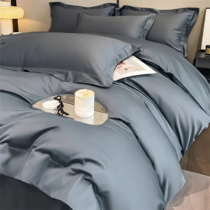 Slate blue egyptian cotton duvet cover set bedroom bedding