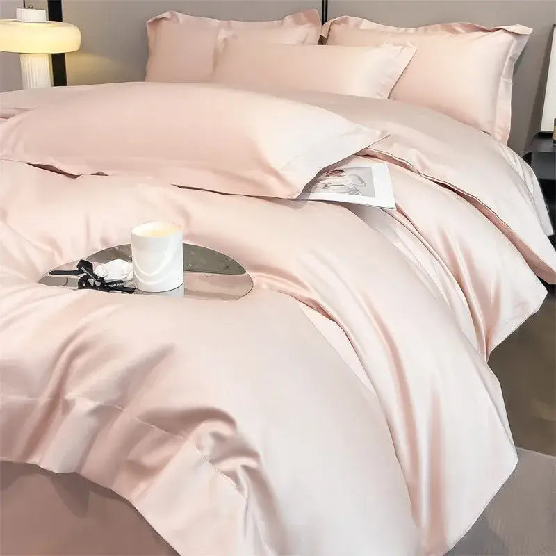 Luxurious light green satin duvet cover set bedroom bedding