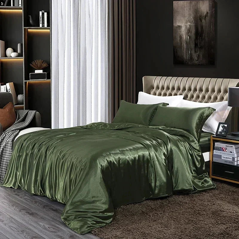 Luxurious black satin duvet cover set bedroom bed sheet finish