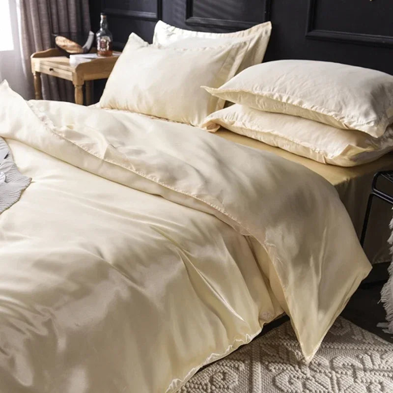 Lustrous purple satin duvet cover and bed sheet set bedroom bedding