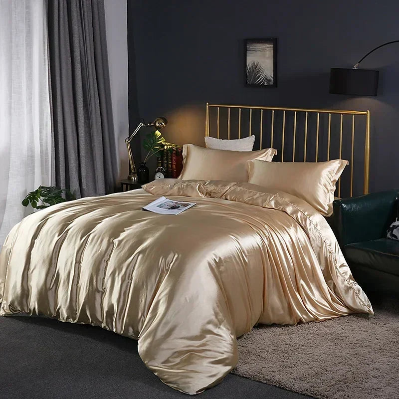 Lustrous purple satin duvet cover and bed sheet set bedroom bedding