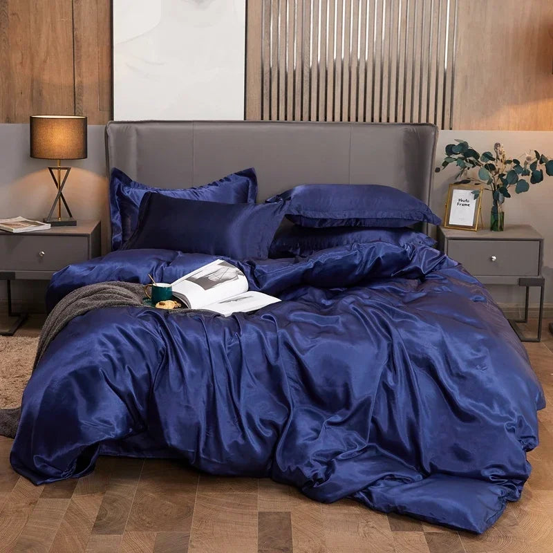 Luxurious turquoise satin bed sheet set bedroom duvet cover