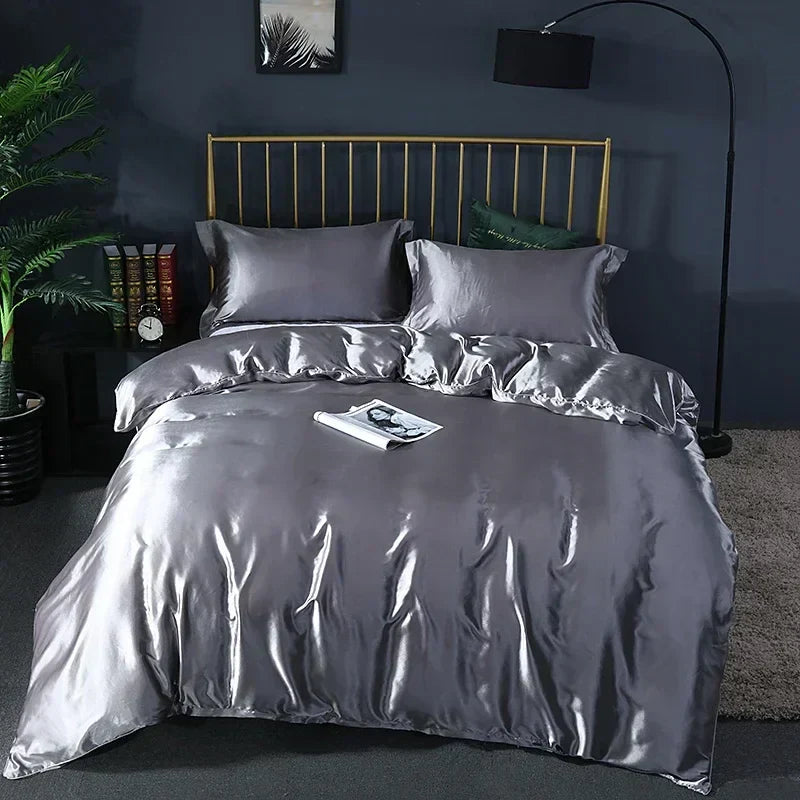 Luxurious lavender satin duvet cover bed sheet set – bedroom bedding