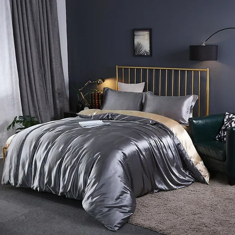 Luxurious turquoise satin duvet cover bedding set for bedroom