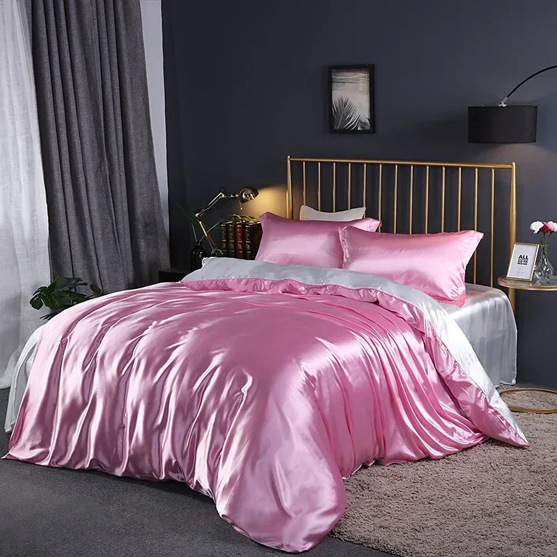 Luxurious turquoise satin duvet cover bedding set for bedroom