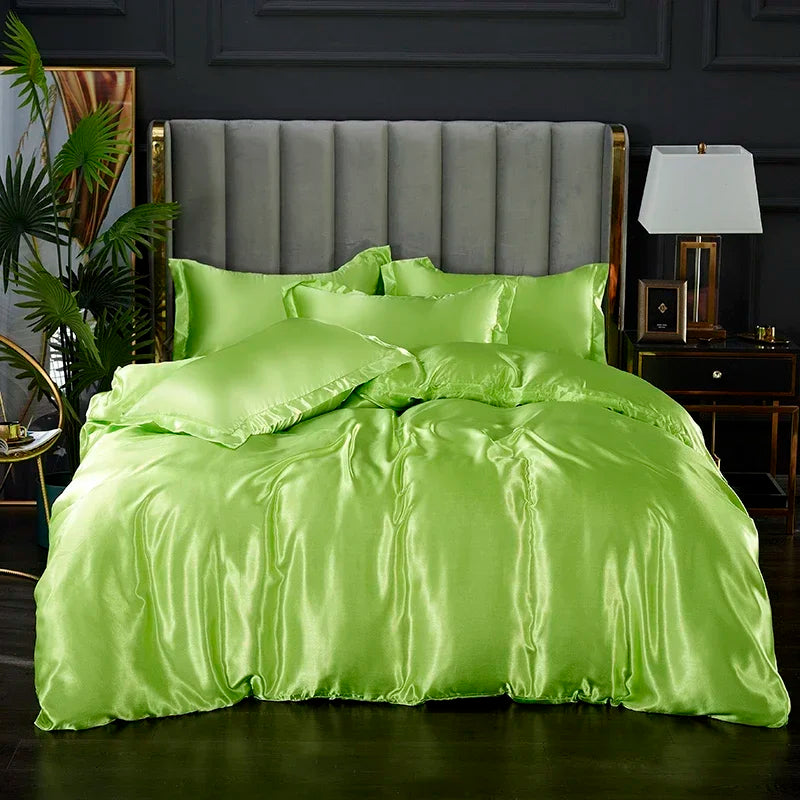 Luxurious metallic gray & gold satin duvet cover bedroom bed sheet