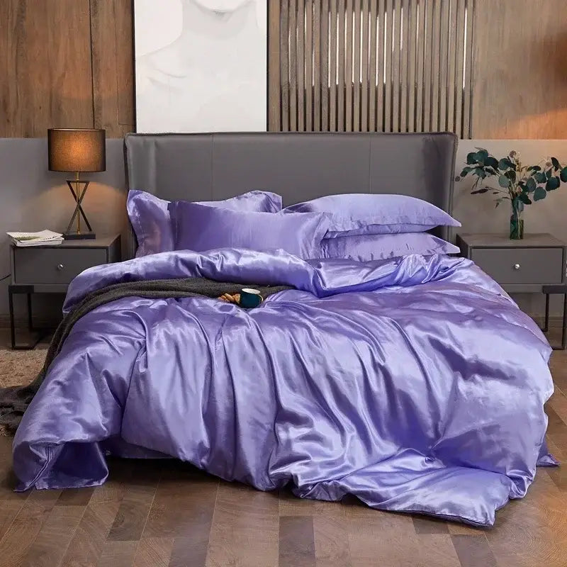 Luxurious pink satin duvet cover bedding set bedroom