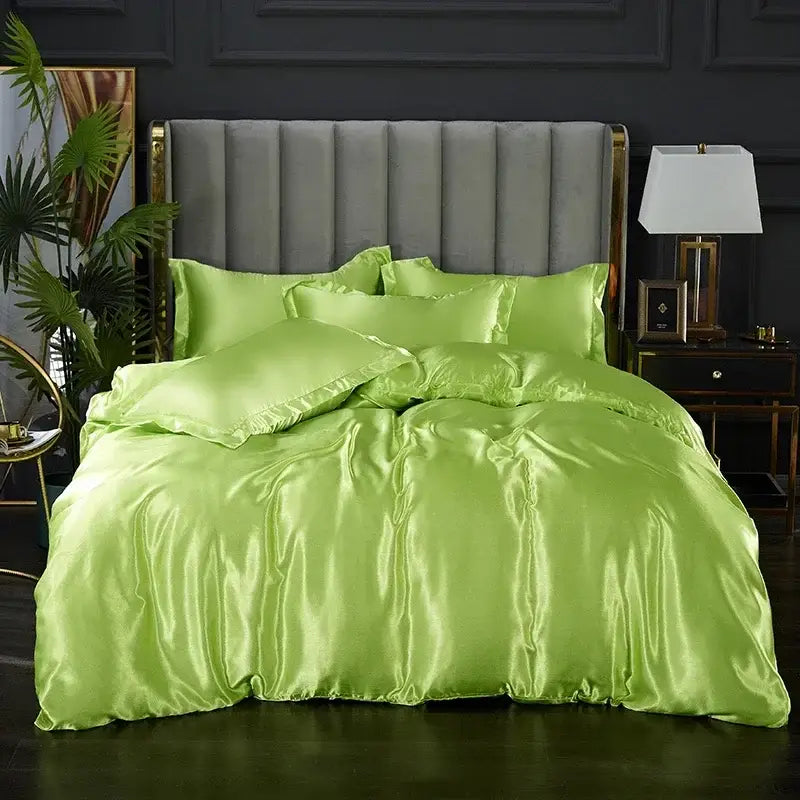 Royal blue satin duvet cover and bed sheet set bedroom luxury