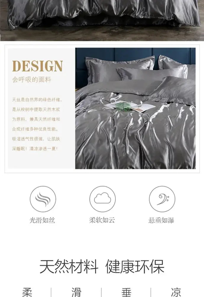 Luxurious metallic gray & gold satin duvet cover bedroom bed sheet