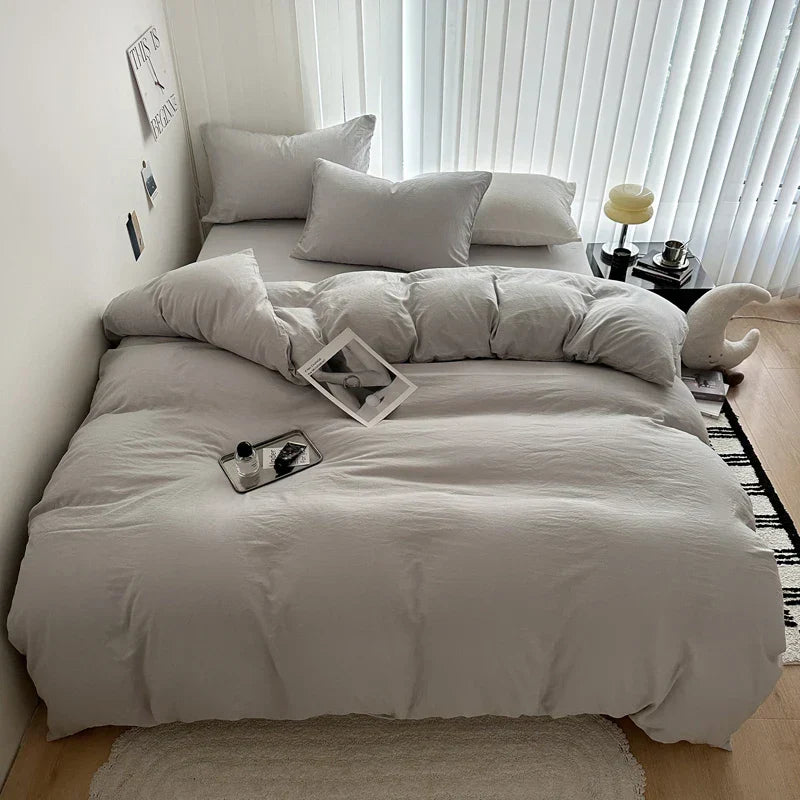 Quilted gray cotton bedding set bedroom duvet cover