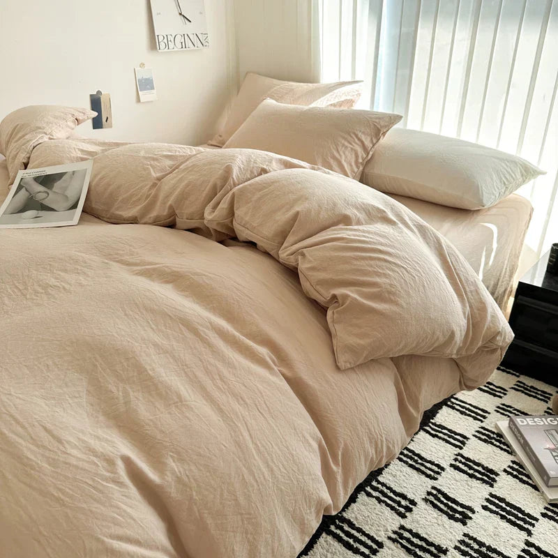 Quilted gray cotton bedding set bedroom duvet cover