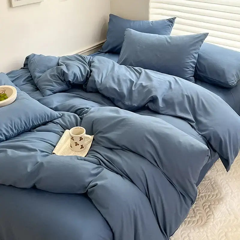 Luxurious gray cotton bedding set bedroom duvet and pillows