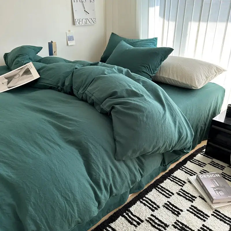 Quilted gray cotton bedding set bedroom duvet cover
