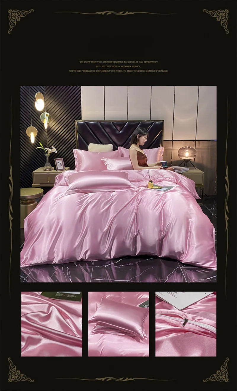 Luxurious black satin ruffled duvet cover bedding set for bedroom