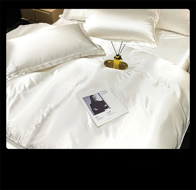 Luxurious teal satin bedding set with duvet cover for bedroom