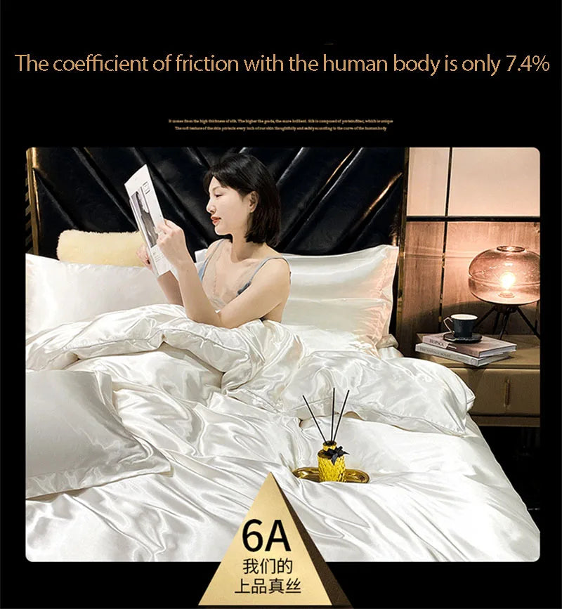 Pink & silver mulberry silk bedding set bedroom duvet cover