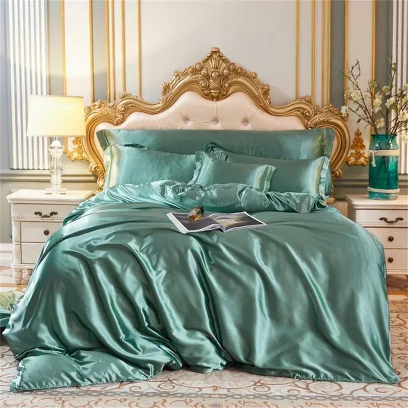 Pink & silver mulberry silk bedding set bedroom duvet cover