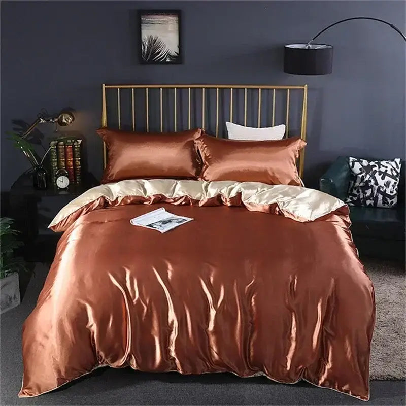 Pink & silver mulberry silk bedding set bedroom duvet cover