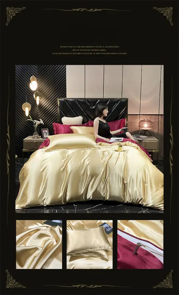 Luxurious yellow mulberry silk bedding set – bedroom duvet cover