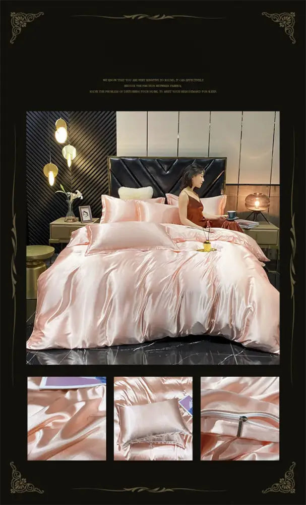Luxurious teal satin bedding set with duvet cover for bedroom