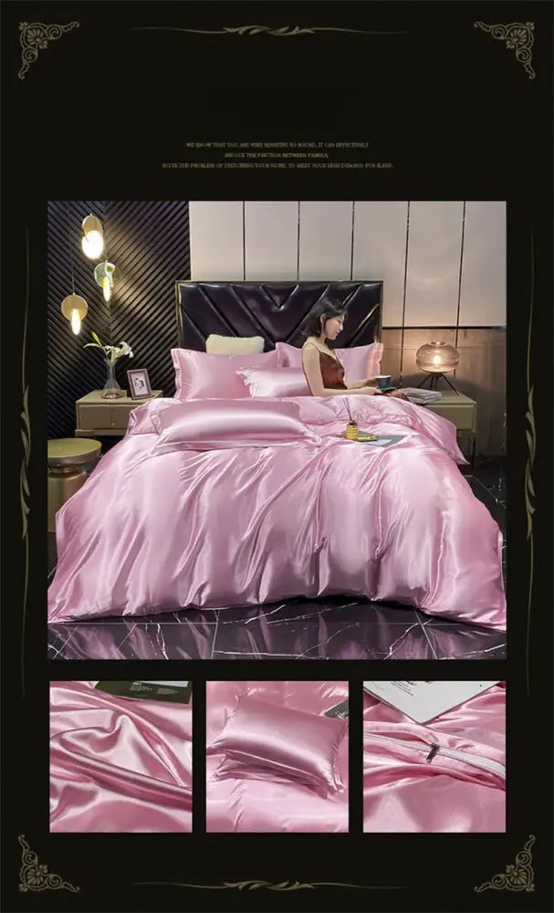 Luxurious teal satin bedding set with duvet cover for bedroom