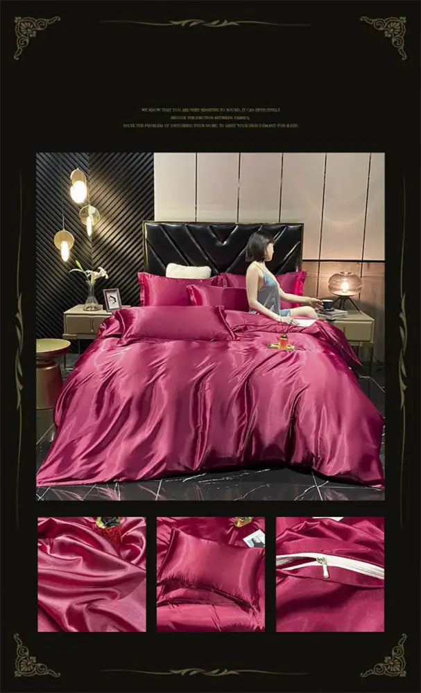 Luxurious teal satin bedding set with duvet cover for bedroom