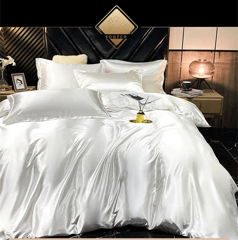 Luxurious teal satin bedding set with duvet cover for bedroom