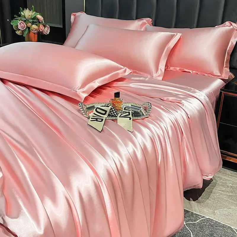 Luxurious teal satin duvet cover bedroom bedding set