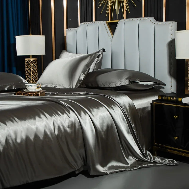 Luxurious lavender satin duvet cover set bedroom bedding