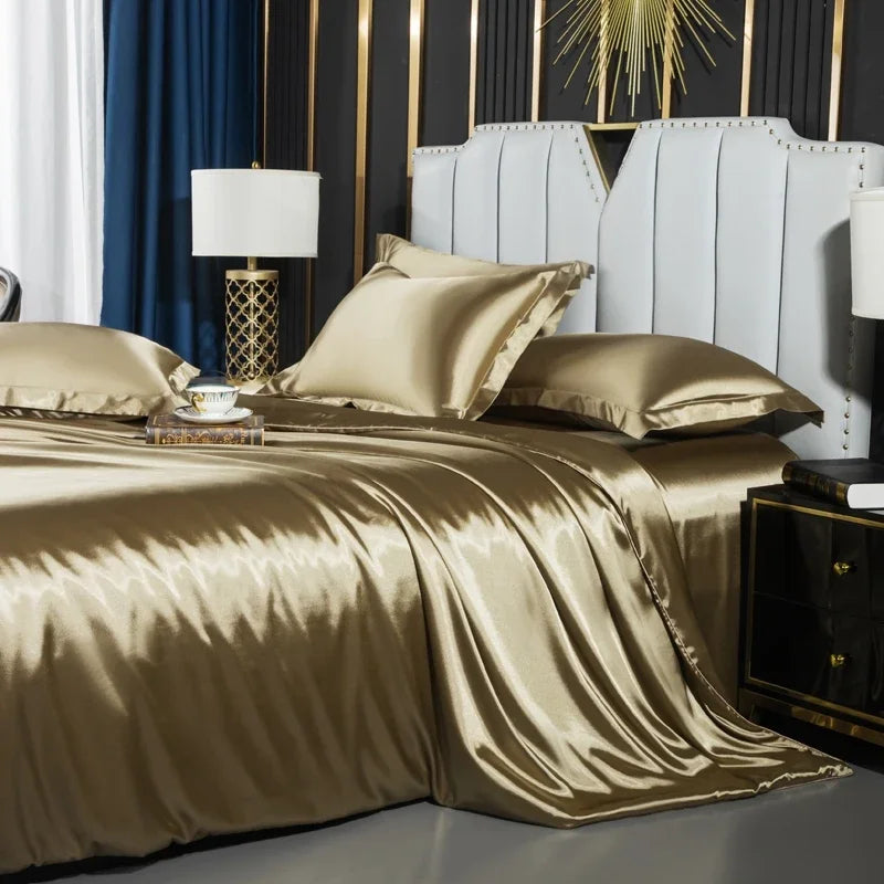 Luxurious silver satin duvet cover bedroom bedding set