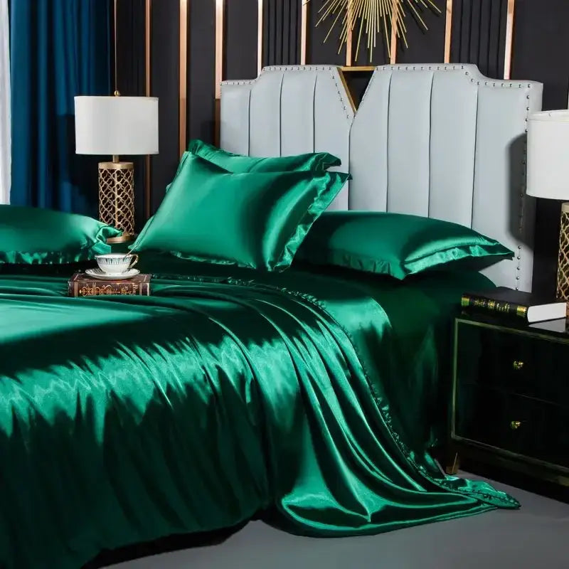 Luxurious navy satin duvet cover set bedroom bedding