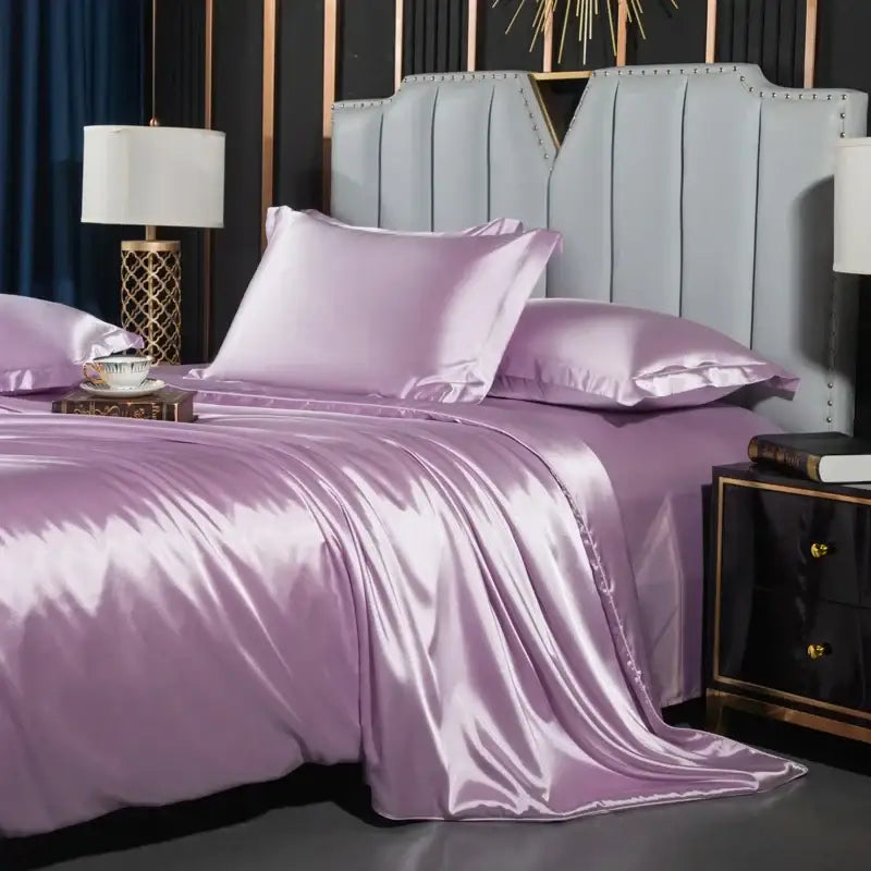 Luxurious navy satin duvet cover set bedroom bedding