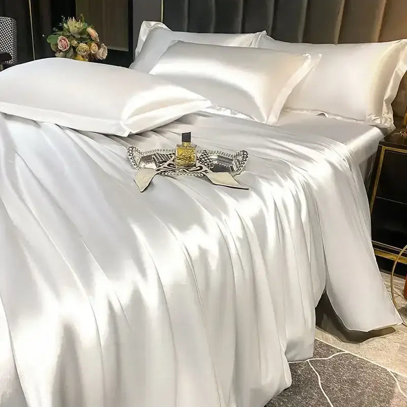 Luxurious purple satin ruffled duvet cover bedroom bedding set