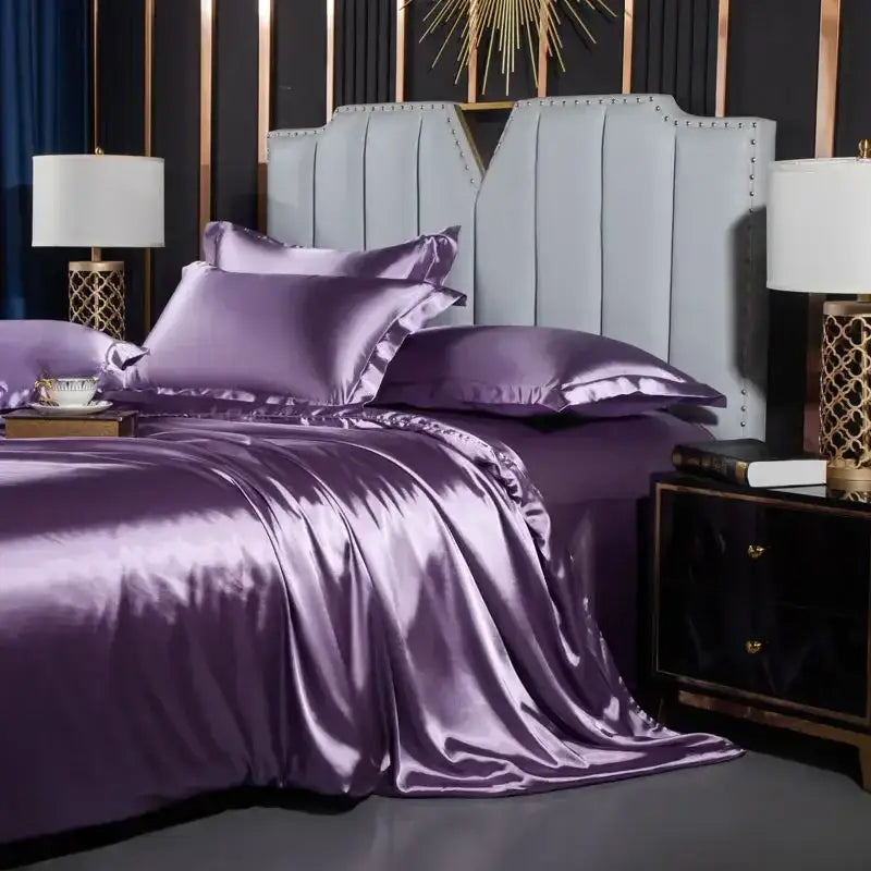 Luxurious gold satin duvet cover set bedroom silk bed sheet