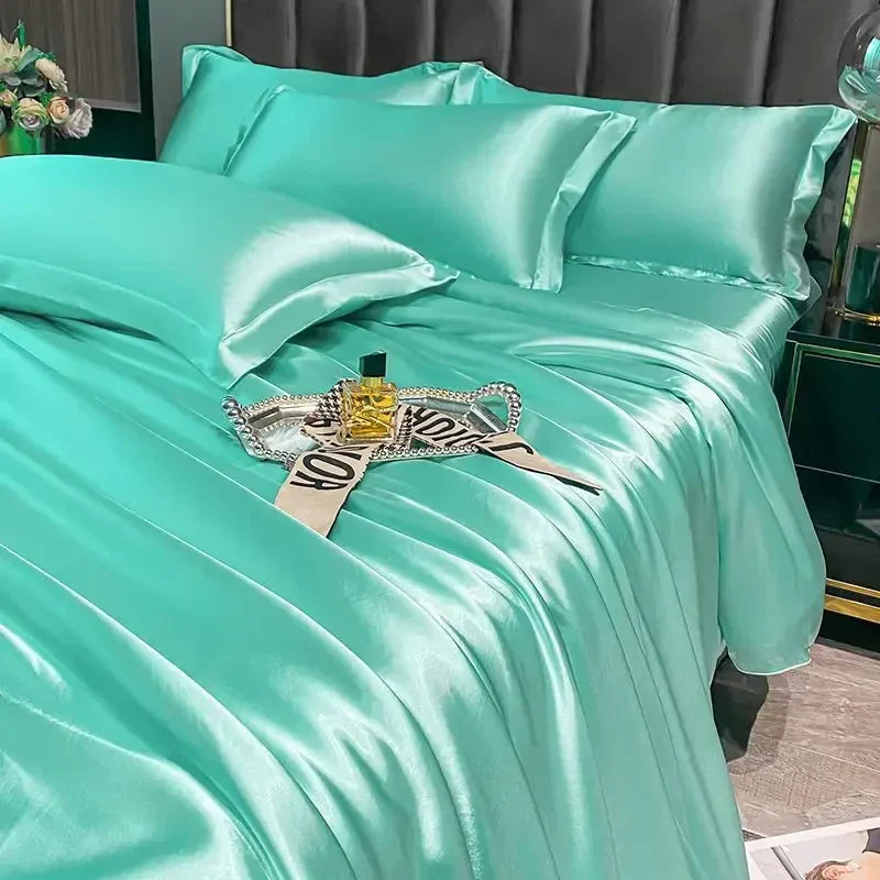 Luxurious bronze satin bedding set – bedroom duvet cover with gold trim