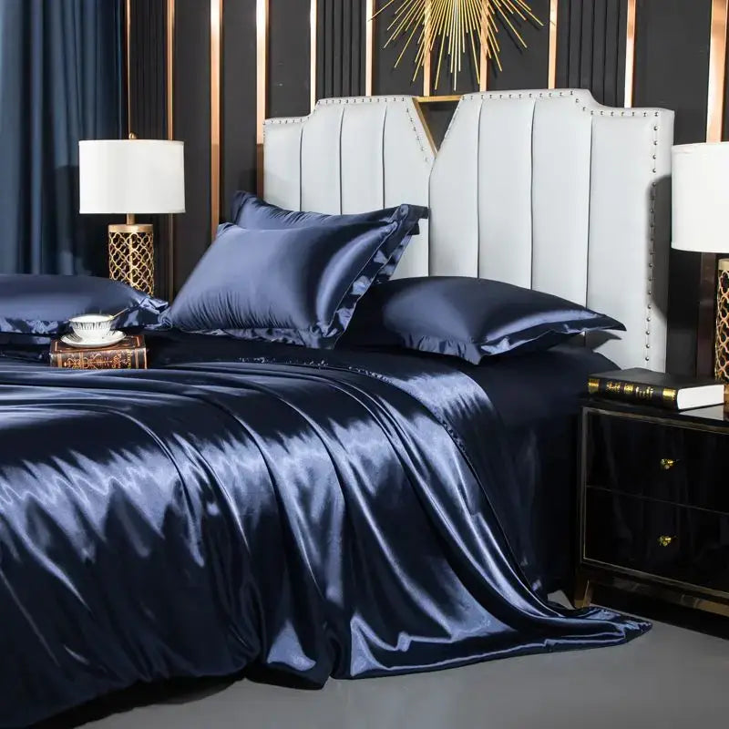 Luxurious bronze satin bedding set – bedroom duvet cover with gold trim