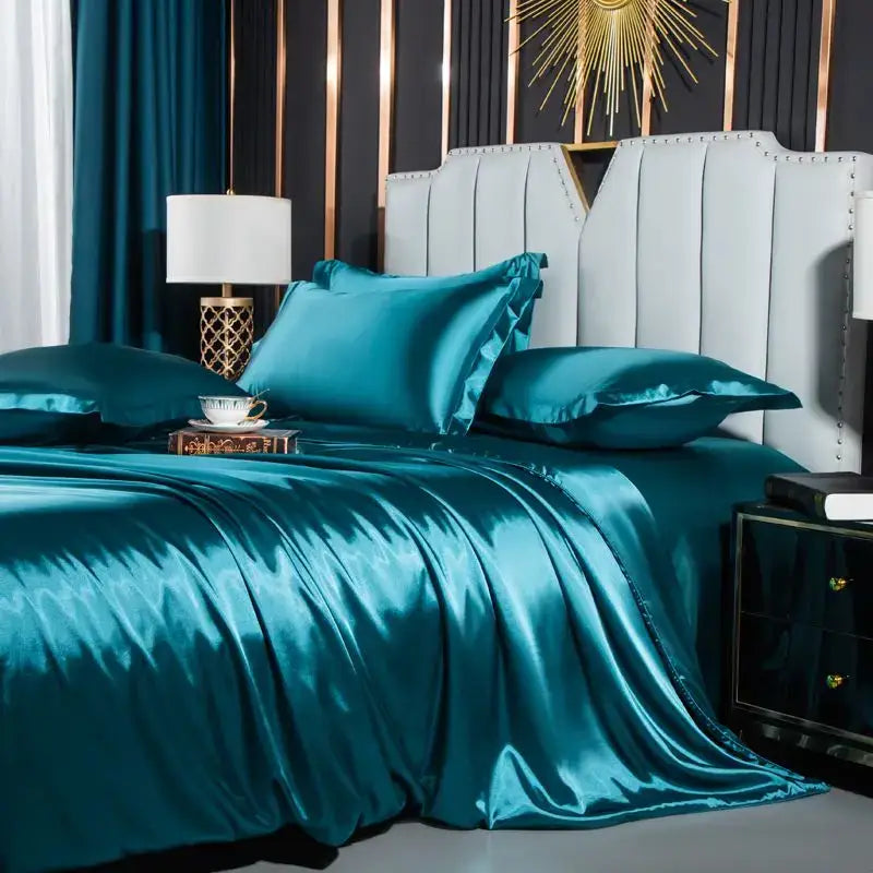 Luxurious bronze satin bedding set – bedroom duvet cover with gold trim