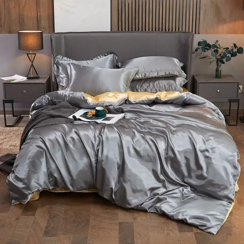 Luxurious purple glossy solid color bedding set bedroom duvet cover